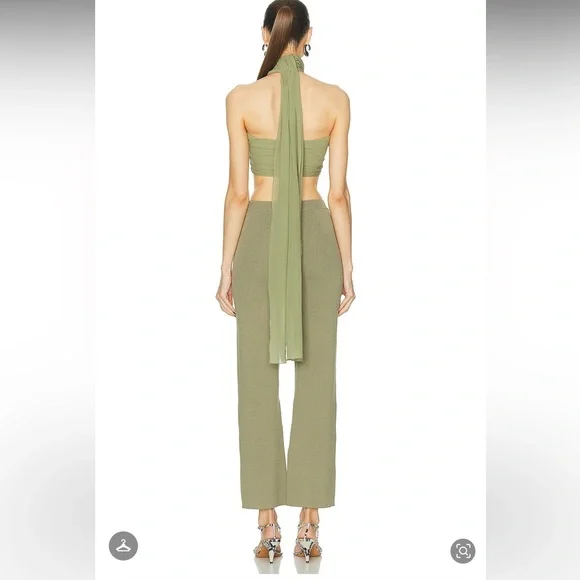 NWT Cult Gaia Linen Torina Sage Green Pants Wide Leg Ribbed